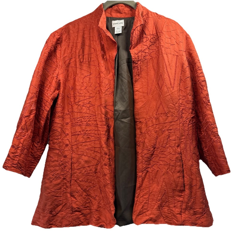 Chico's Textured Open Front Blazer in Rust Orange